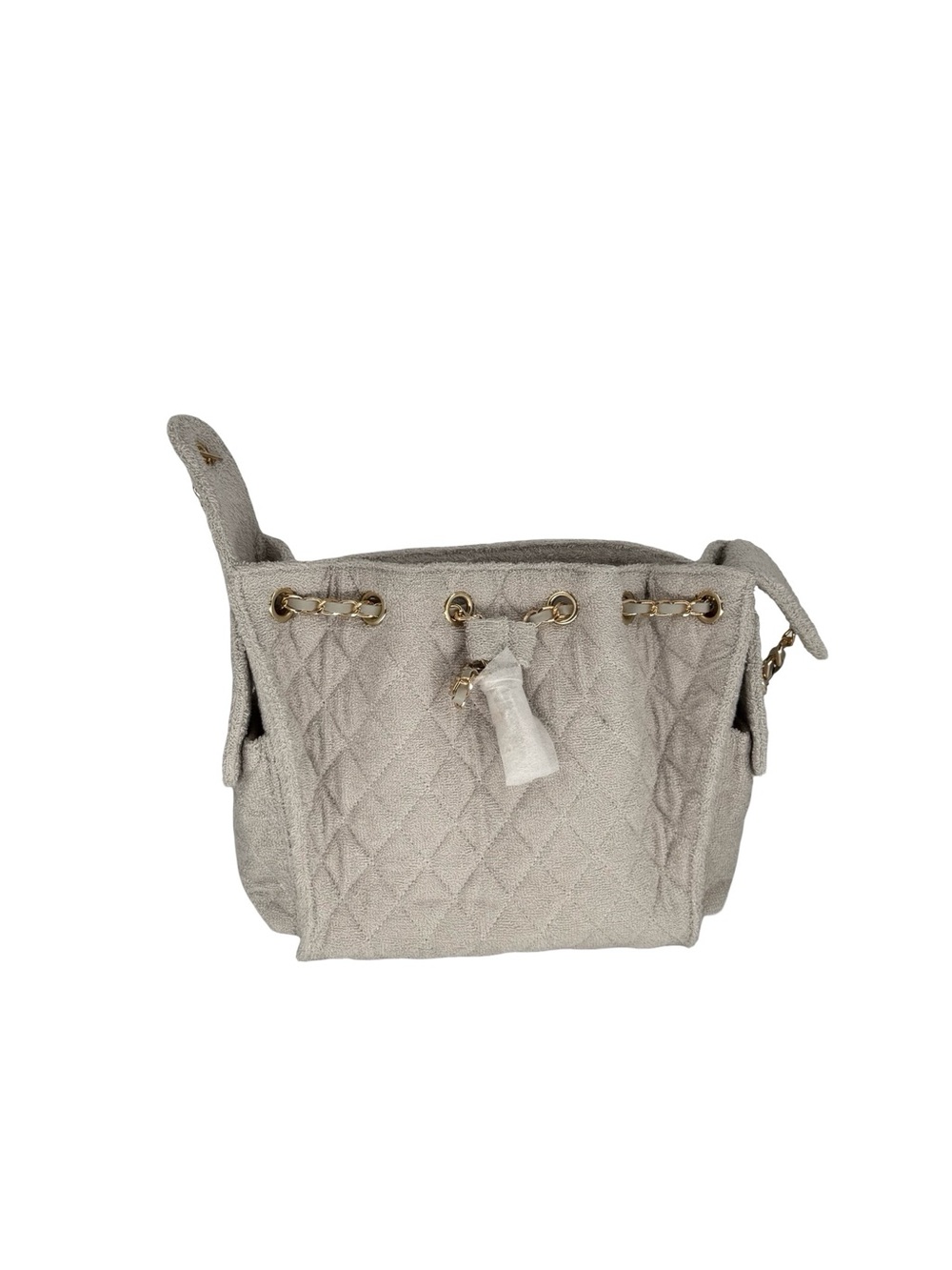 Beach Haus Quilted Drawstring Bucket Bag in Light Gray Like New Condition